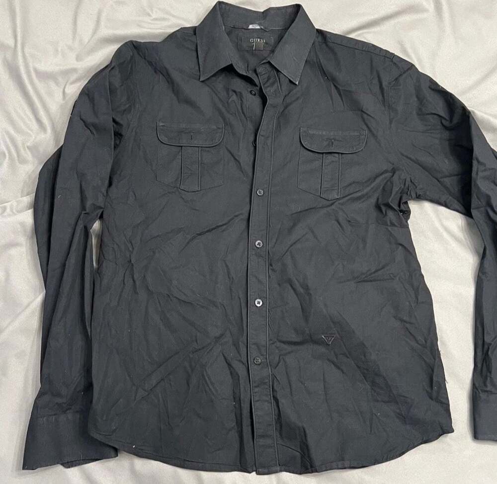 GUESS Los Angeles Men's Long Sleeve Button-Down Shirt with Dual Chest Pockets Xl
